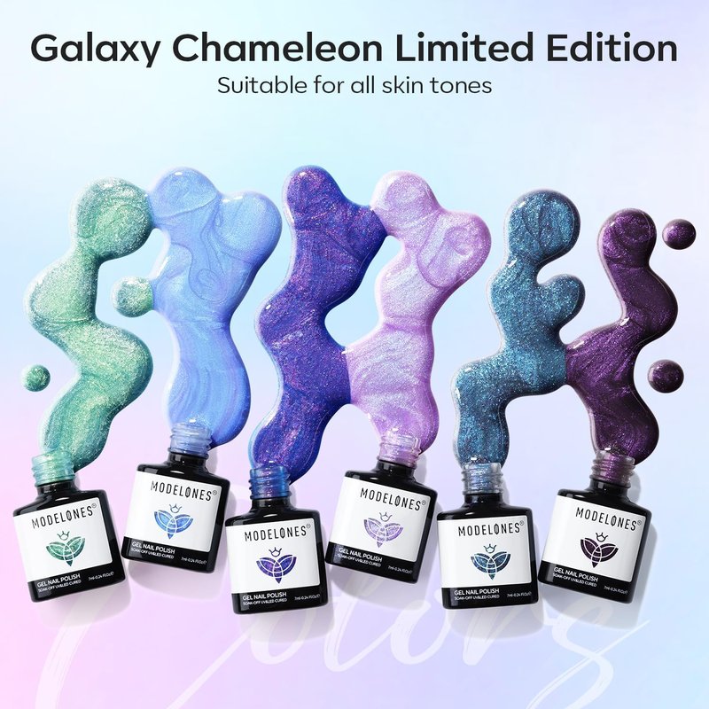 Modelones Gel Nail Polish Set | 6 Colors Chameleon Aurora Shimmer Glitter | Soak Off LED Nail Art Kit