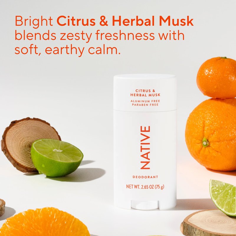 Native Deodorant Contains Naturally Derived Ingredients, 72 Hour Odor Control, Deodorant for Women and Men, Aluminum Free, Citrus & Herbal Musk 2.65oz