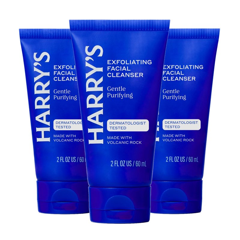 Harry's Exfoliating Face Wash for Men, Gentle Facial Skin Care Products with Volcanic Rock Exfoliant, 2 Fl. Oz, Pack of 3 (Trial and Travel Size) TSA Approved Travel Essentials