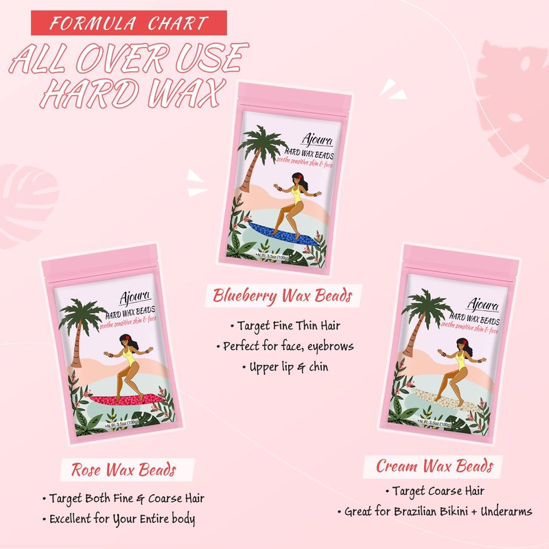 300g Wax Beads for Hair Removal, Ajoura Refill Wax Beans for Hair Removal kit, Hard Wax for Full Body Brazilian Bikini Face Eyebrow Armpit Leg Back and Chest, At Home Waxing Beads for Women Men