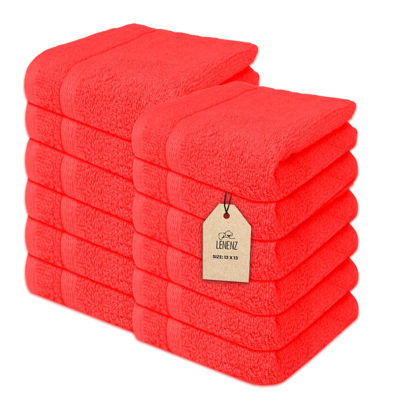 Lenenz Soft Wash Cloths - 12 Pack Plush and Absorbent Cotton Washcloths for Face, Body, and Baby - Multi-Purpose, Quick-Dry Wash Cloths Set 13x13'' (Red)