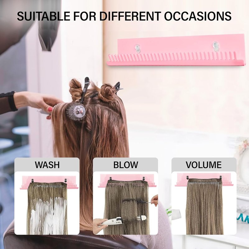 Hair Extension Hanger - Weft Storage Rack for Washing & Styling | Pink Professional Organizer for Clip-In Extensions