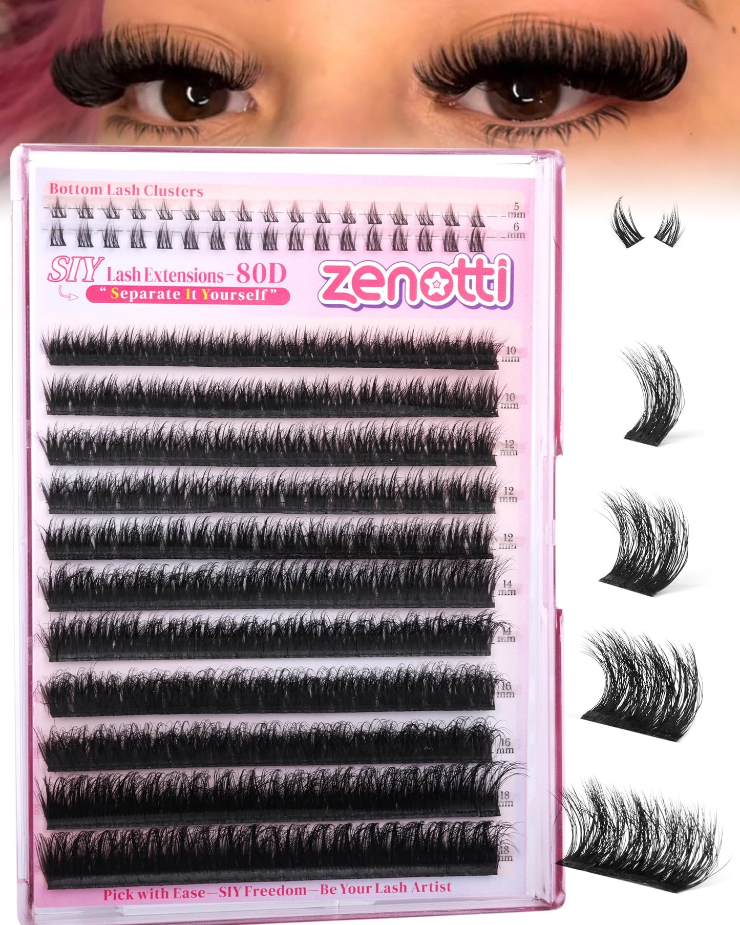 Volume Lash Clusters Wispy Cluster Eyelash Extensions Thick Eyelash Clusters with Bottom Lashes 80D Individual Lashes D Curly Lashes Extension DIY at Home 5-18mm by zenotti