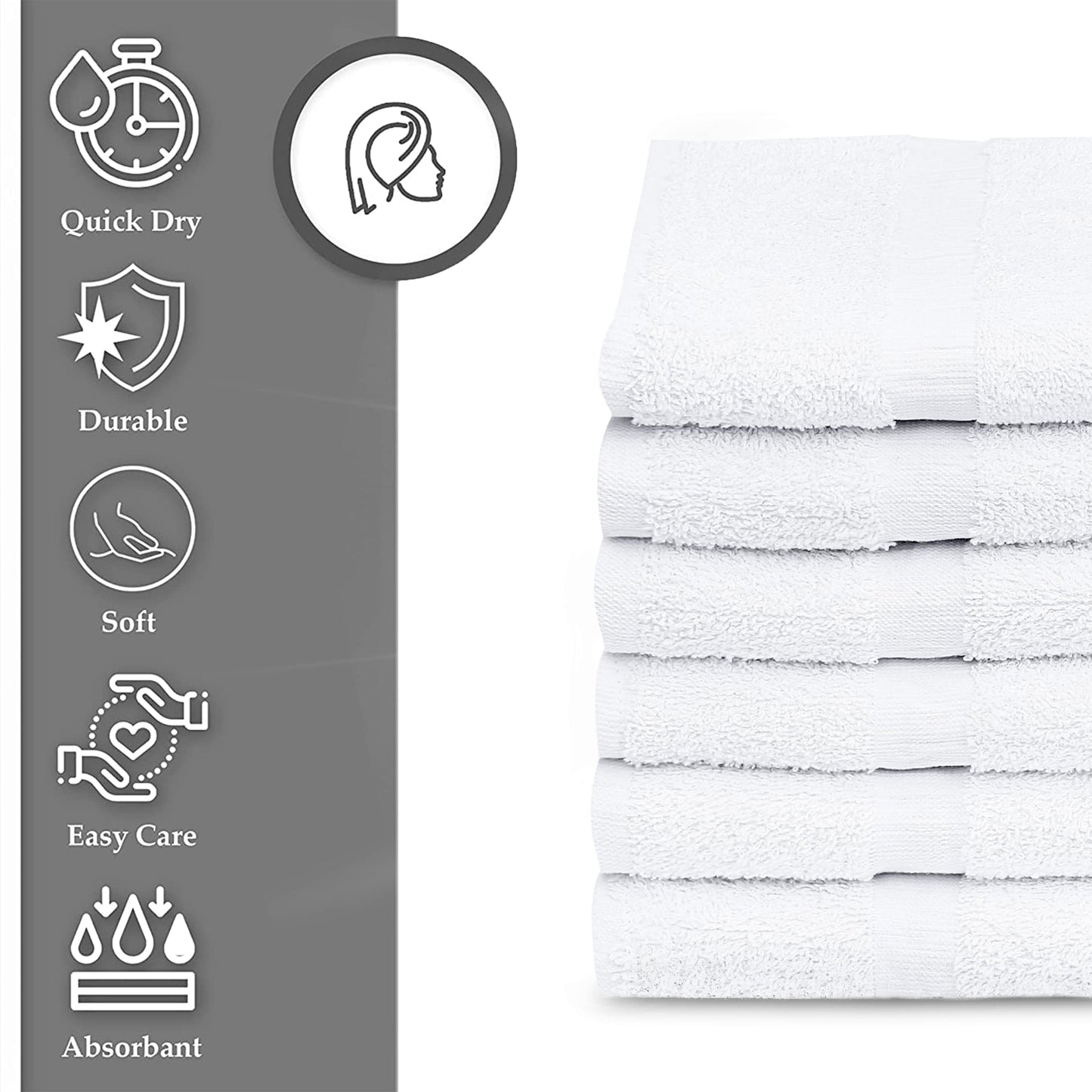 Gold Textiles 60 Pack White Hotel Bath Towels Bulk 20x40 Inches - Cotton Blend Economy Cheap Bath Towel for Commercial Uses, Gym, Salon, Spa & Hair - Lightweight Quick Dry (60 Pcs White)