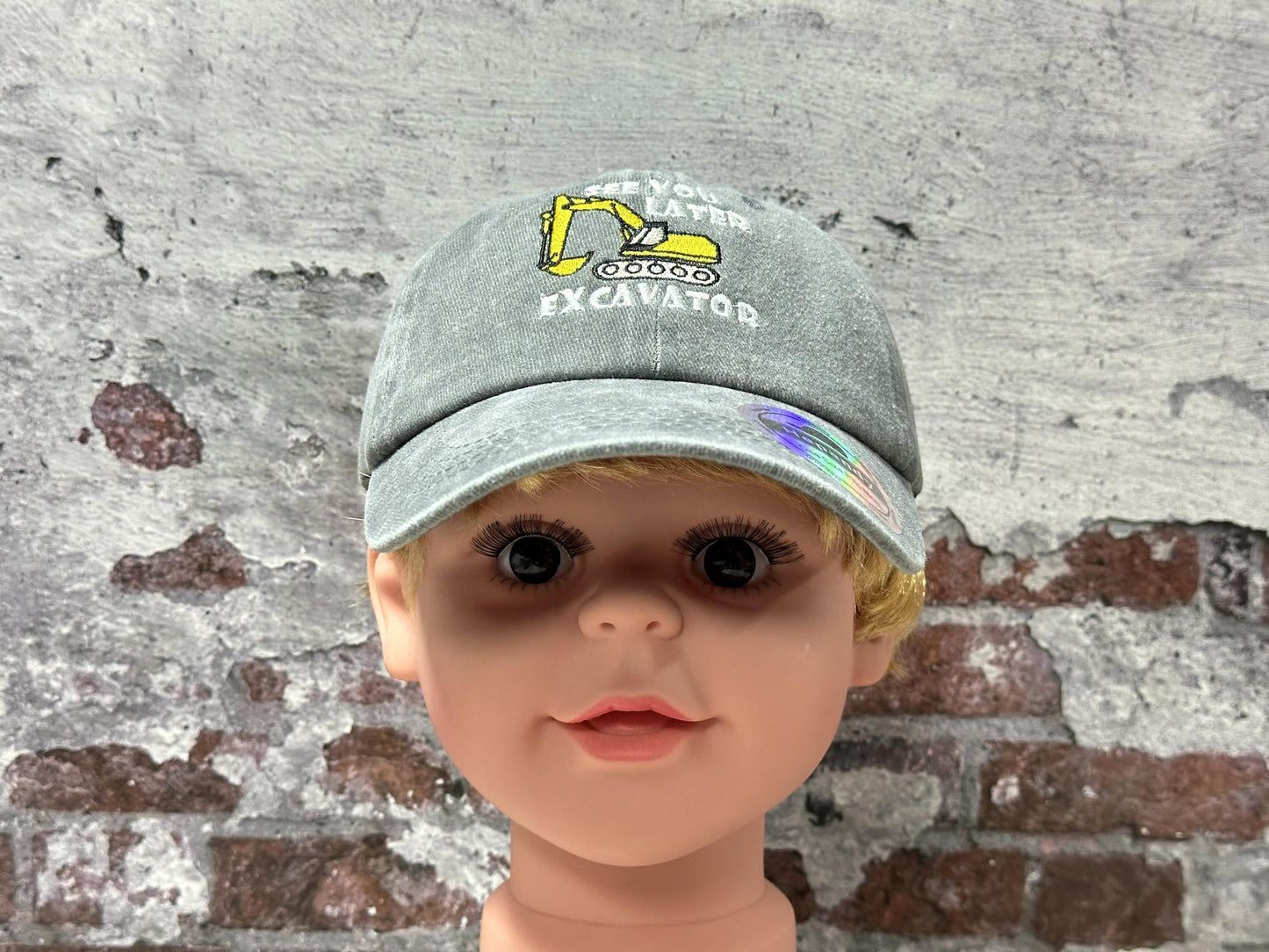 Hepandy See You Later Excavator Hat, Gifts for Boys, Washed Gray Adjustable Baseball Cap for Kids, Child Cotton Snapback Hat
