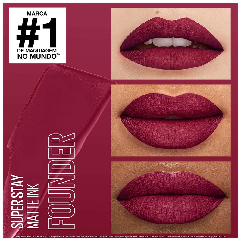 Maybelline Super Stay Matte Ink Liquid Lipstick Makeup, Long Lasting High Impact Color, Up to 16H Wear, Founder, Cranberry Red, 1 Count, Packaging May Vary