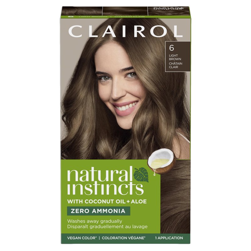 Clairol Natural Instincts Demi-Permanent Hair Dye , 6 Light Brown | Ammonia‑Free, Vegan Hair Color with Coconut Oil & Aloe Vera | Pack of 1