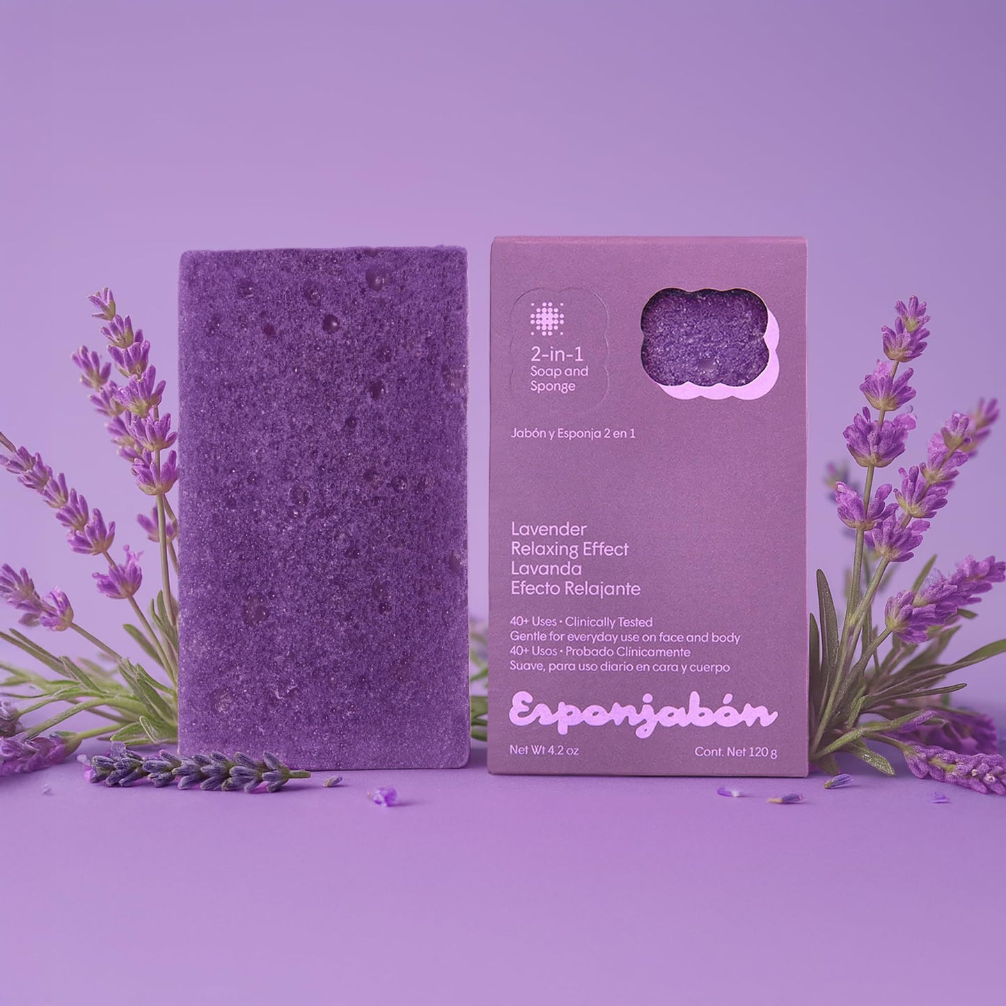 T.Taio Esponjabon Soap Sponge - Cleansing Shower Scrubber - Cleaning Bath Wash Scrub - Oil Removal - Massage & Lather Foot, Elbow, & Face - Bathroom Accessories - Fresh Lavender Scent