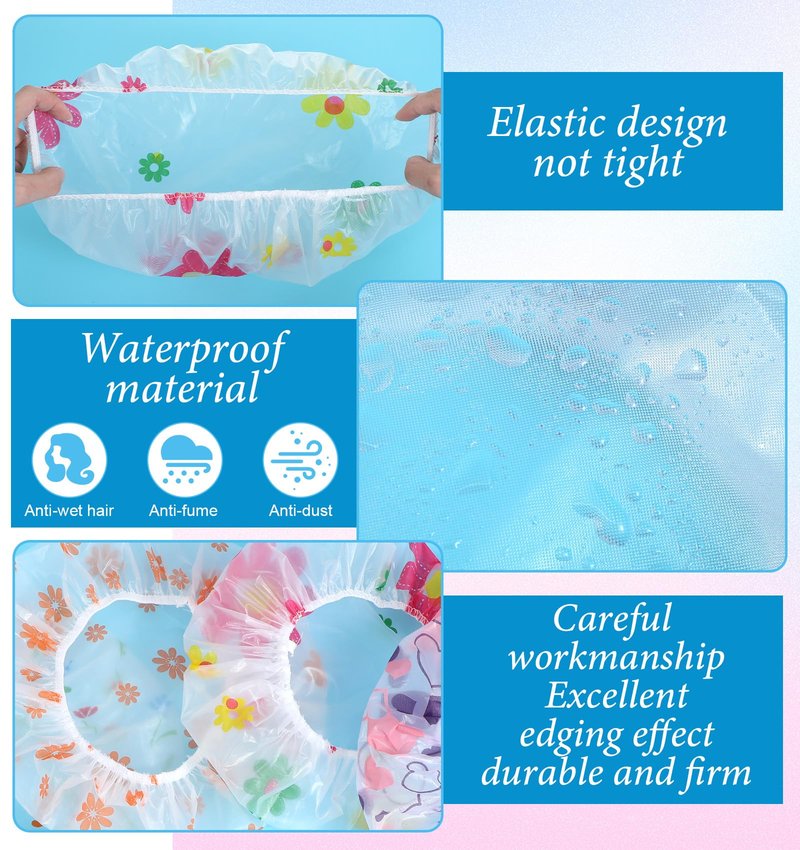 4 Pack Kids Shower Caps for Girls, 11" Reusable Elastic Shower Caps for Kids, Girls, Baby, Women, Bathroom, Makeup, Travel (Random Colors)