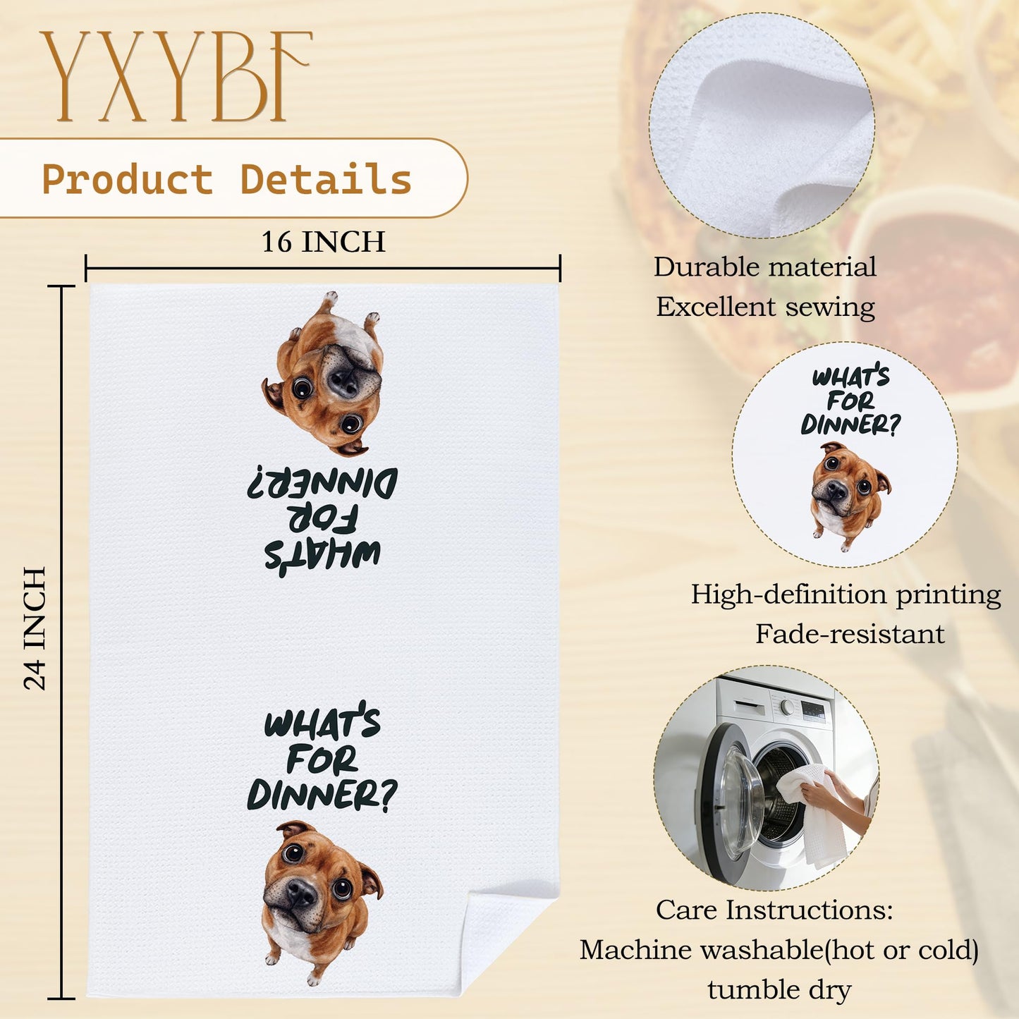 YXYBF Pitbull Gifts Hand Dish Tea Towels for Kitchen Decor 16x24 Inches, Pitbull Gifts for Women Men, What's for Dinner Funny Pit Bull Terrier Kitchen Towels Decorative