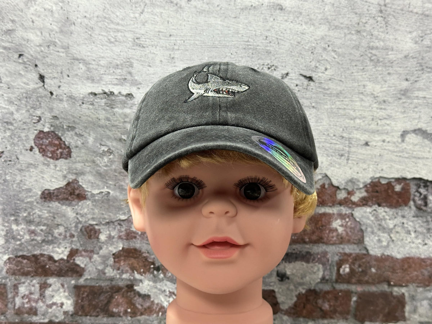 Hepandy Shark Hat for Kids, Gifts for Lovers Boy, Children Washed Black Baseball Cap, Cotton Adjustable Denim Distressed Hat for Child