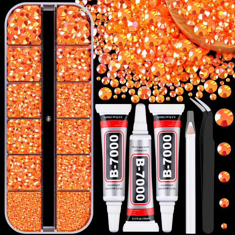 25000Pcs Resin Rhinestones for Crafting, Orange AB 2-6mm Mixed Sizes Non Hotfix Flatback Gems with 1Pcs Glue, Bedazzling Crystal for DIY Craft Clothing Mugs Tumblers Shoes Fabric Decor Nail Art