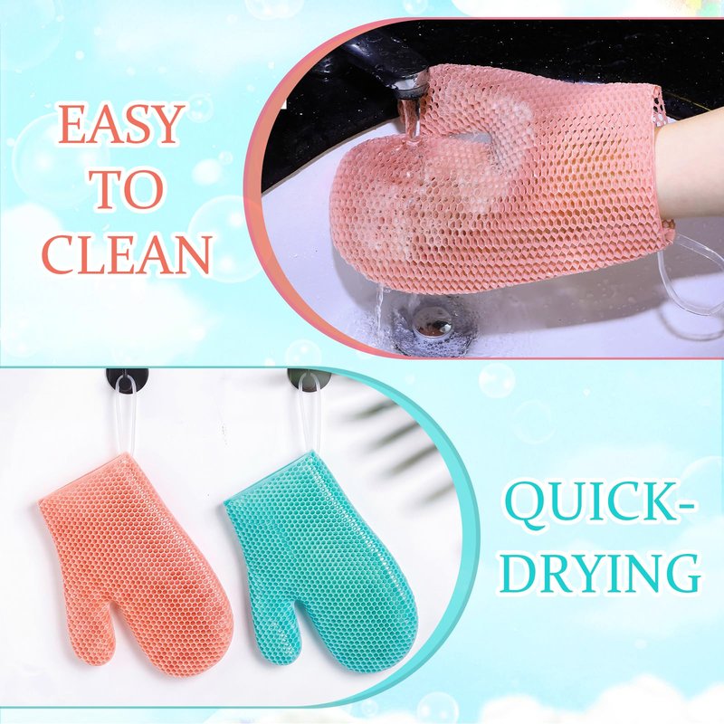 Karenhi 2 Pcs Honeycomb Exfoliating Glove Bath Mitt Body Spa Scrubber, Honeycomb Exfoliator Glove for Body Shower, Scrubber Sponge Shower Loofah, Quick Drying (Dark Green,Pink)