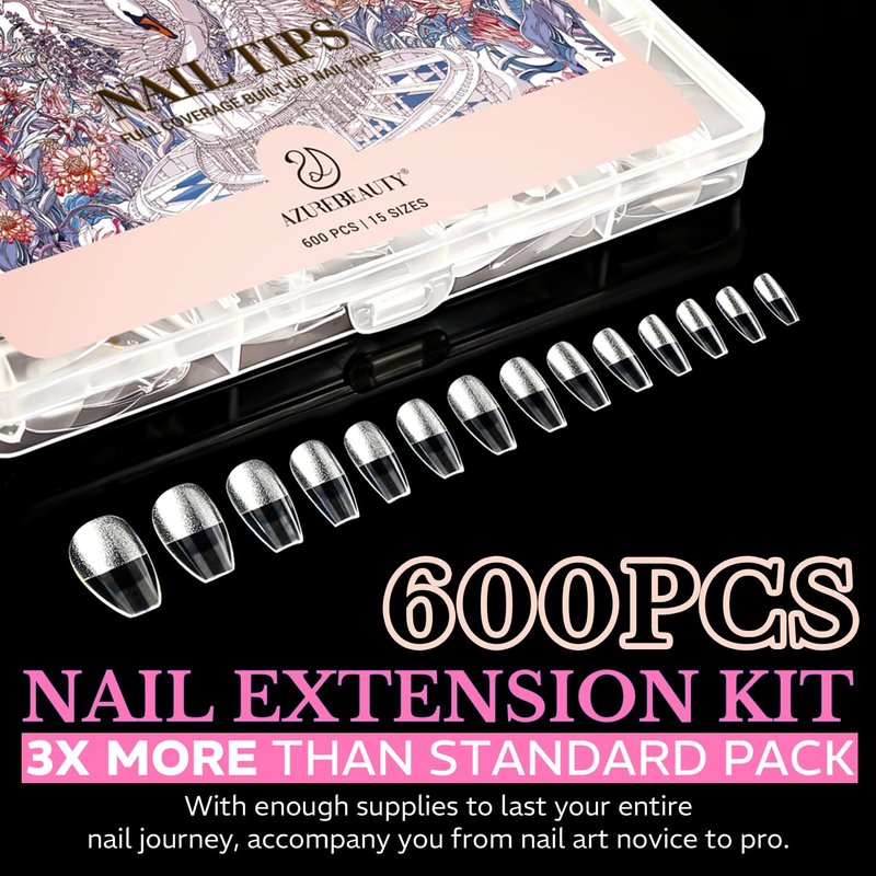 Extra Short Coffin Nail Tips - 600pcs Pre-Etched Soft Gel Acrylic Fake Nails | Half Matte Full Cover for DIY Manicure