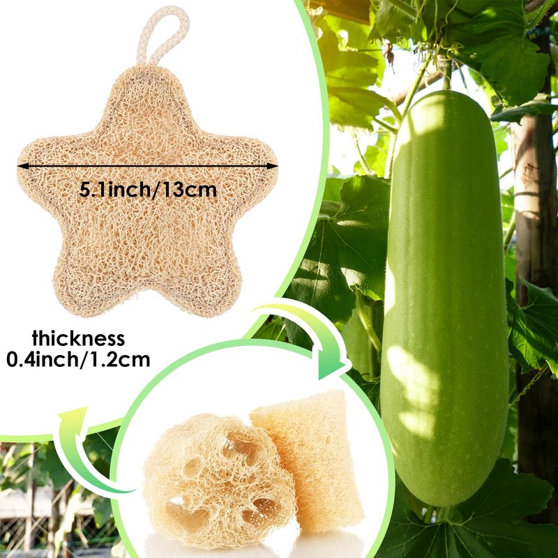 QFGasre 2PCS Travel Loofah Exfoliating Body Scrubber Made with Natural Egyptian Shower Loofah Sponge Shower Exfoliator for Women and Men (Stars Shape
