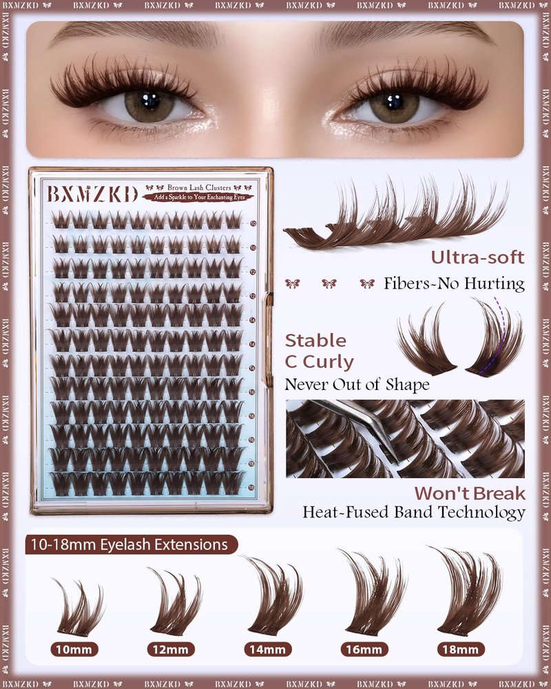 Brown Lash Clusters Wispy Individual Lashes Natural Volume Lash Extension 10-18mm C Curly Eyelash Clusters Dark Brown Cluster Eyelash Extensions Fluff Individual Eyelashes by BXMZKD