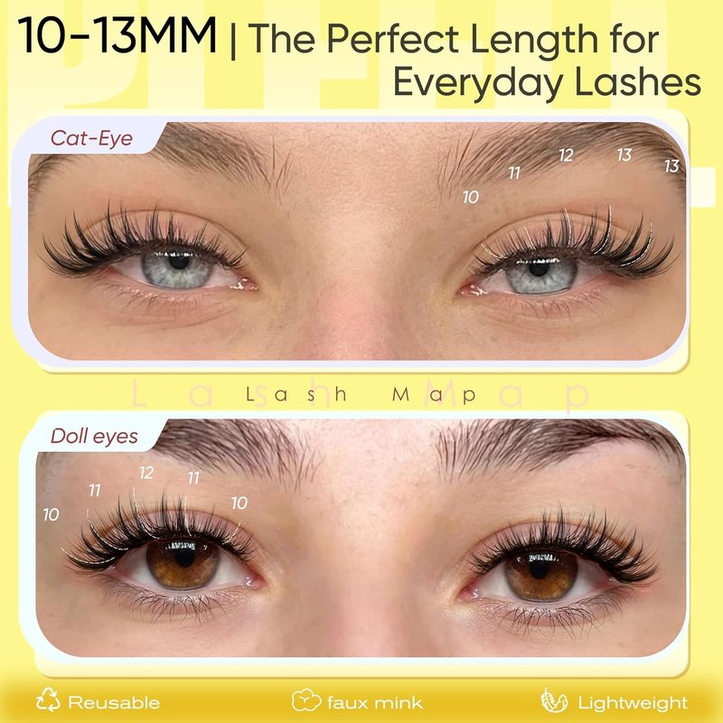 Lash Clusters Wispy Eyelash Clusters 10/11/12/13MM CC-Curly Natural Cluster Eyelash Extensions Bunny Lashes Clusters with Invisible Band Manga Lash Extensions Pestañas Postizas Naturales