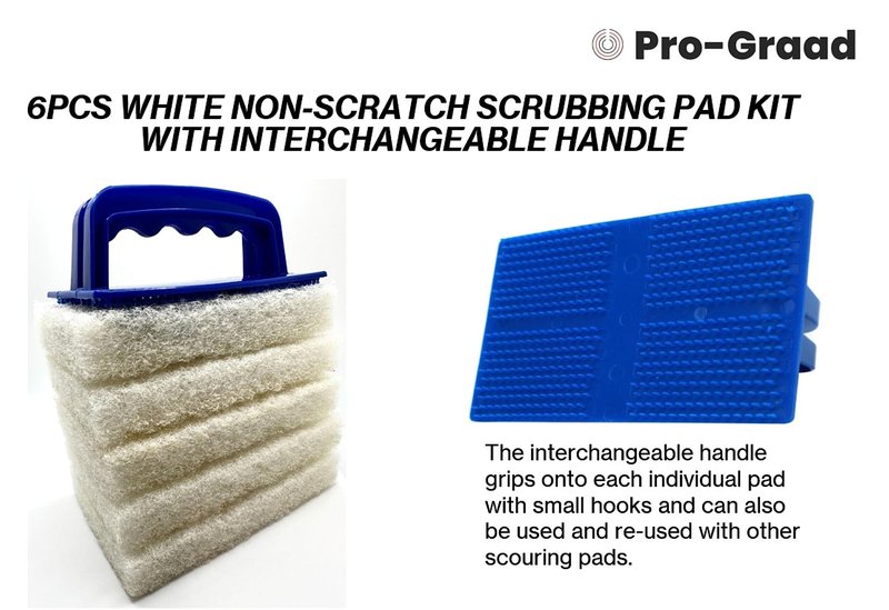 Handled Bath Scrubber 6 Piece Heavy Duty Cleaning Scrub Sponge Brush Bathroom Scouring Pads White Non-Scratch Remove Soap Scum Cleaning Shower Tile Bathtub Sink Pools Hot Tubs Waterline Steps Corners