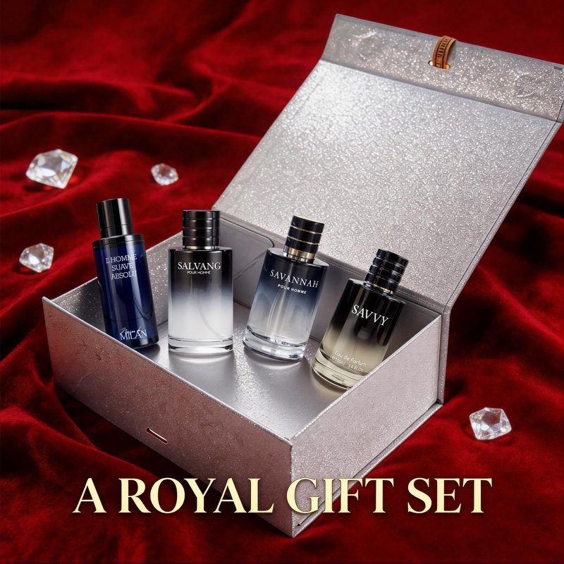 A CENTER Men's Cologne Gift Set 4 x 3.4 FL oz|Luxury perfume with Premium Presentation Box|Perfect Valentine's Day Gift for Him|Long Lasting Fragrance(Savannah&Salvang&savvyForM&MDMLH)