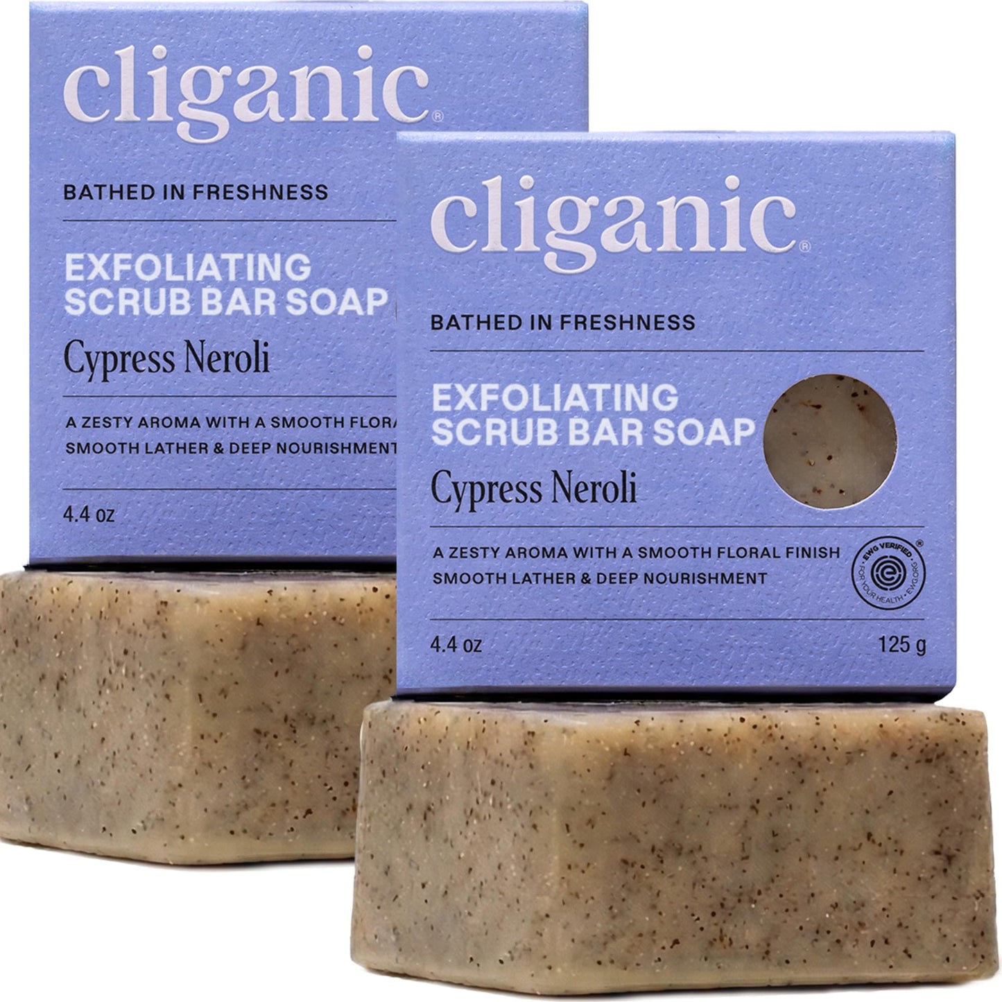 Cliganic Exfoliating Bar Soap For Men & Women – Body Scrub Soap with 98% Natural Ingredients Cleanses, Smooths & Revitalizes Skin, Moisturizing Soap Bar - Cypress Neroli (2 Pack)