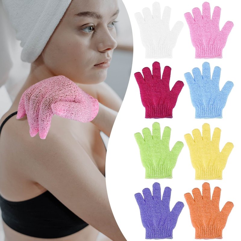 4 Pcs Shower Gloves, Exfoliating Gloves, Exfoliating Mitt, Exfoliating Body Scrub, Loofah Bath Gloves for Men, Women (White, 4)