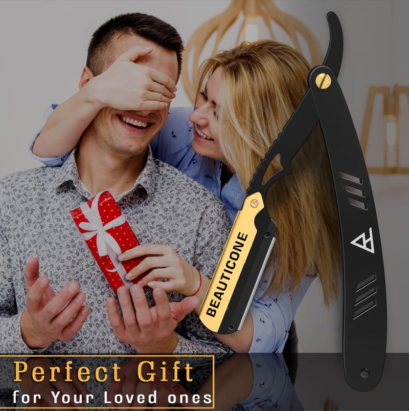 BEAUTICONE Straight Razors for Men, Straight Edge Razor, Single Edge Replacement Blades, Stainless Steel, Barber Razor for Men's Shaving, Barber Shaving Knife