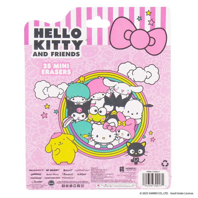 Hello Kitty® and Friends 25 Mini Erasers, Includes Cute Sanrio Erasers with My Melody, Cinnamoroll, Keroppi, Chococat, Pompompurin & More, Kawaii Sanrio Merch, Office & School Supplies