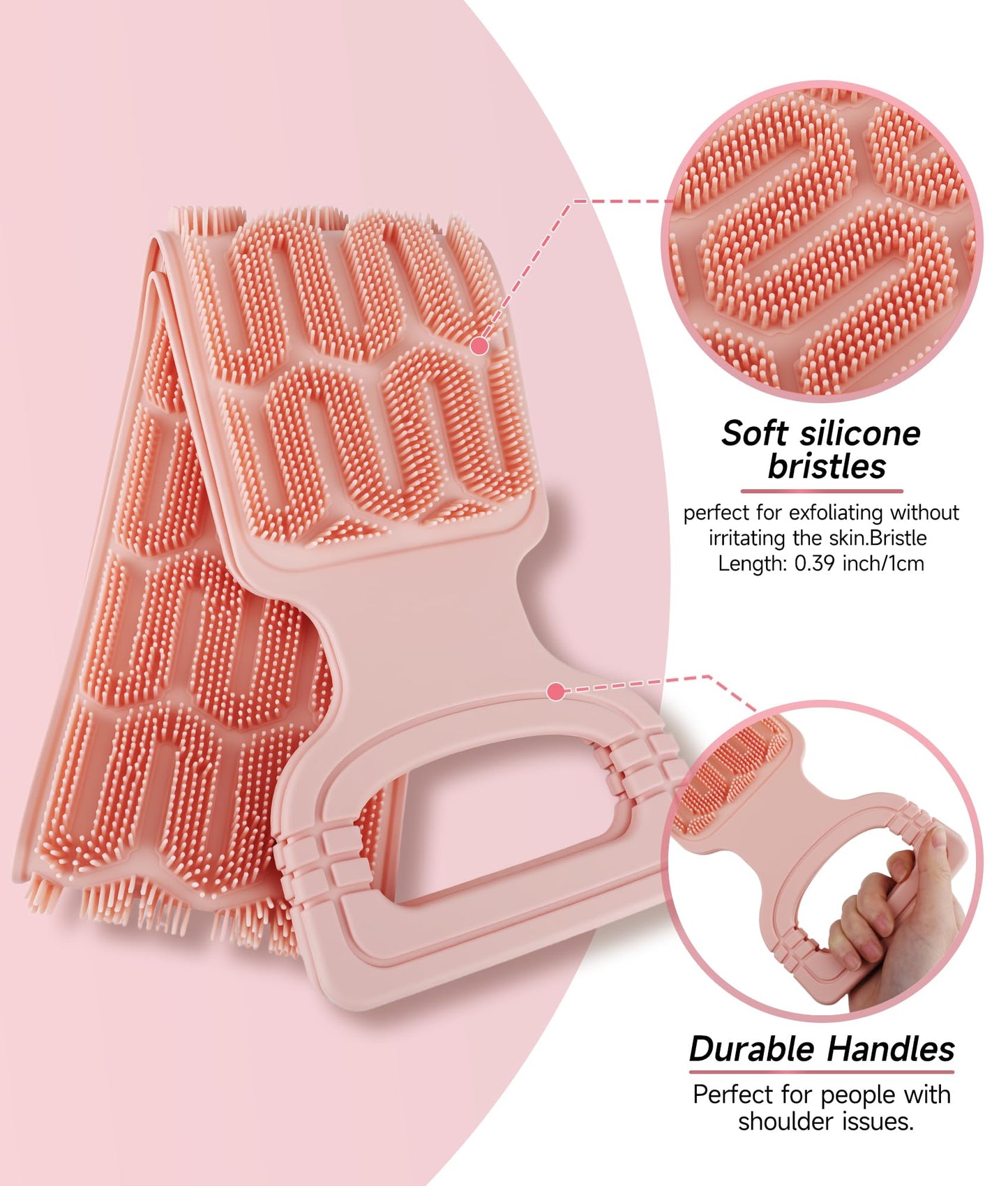 EaTubano Back Scrubber for Shower - Exfoliating Back Scrubber with Handles,Double-Sided Exfoliating Wash Bath Tool for Use in Shower, Back Washer to Deep Clean Your Skin for Men & Women (Pink)