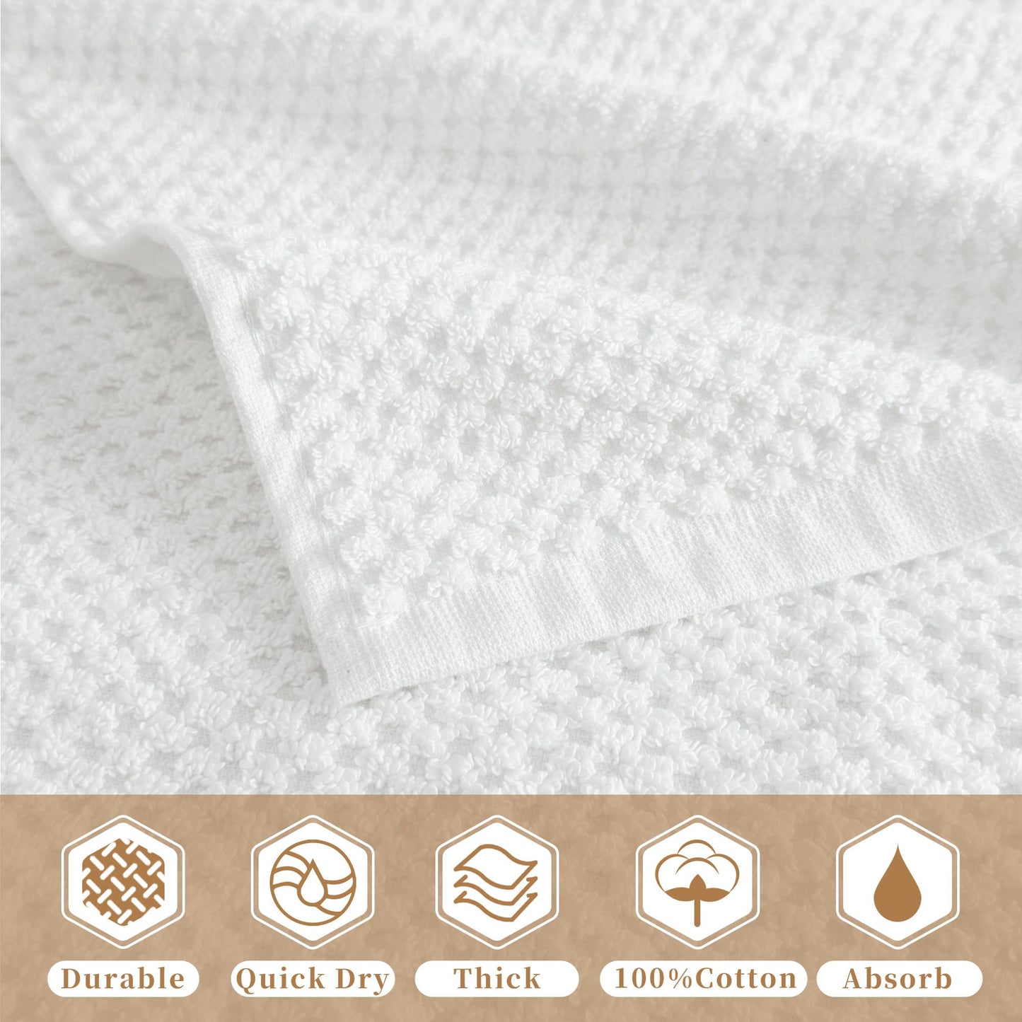 VOOVA & MOVAS Popcorn Textured Hand Towels, 4PC Large 16" x 28", 100% Cotton | Thick | Quick Dry | Absorbent, Hand Towels for Showering, Bathroom Essentials, Ivory