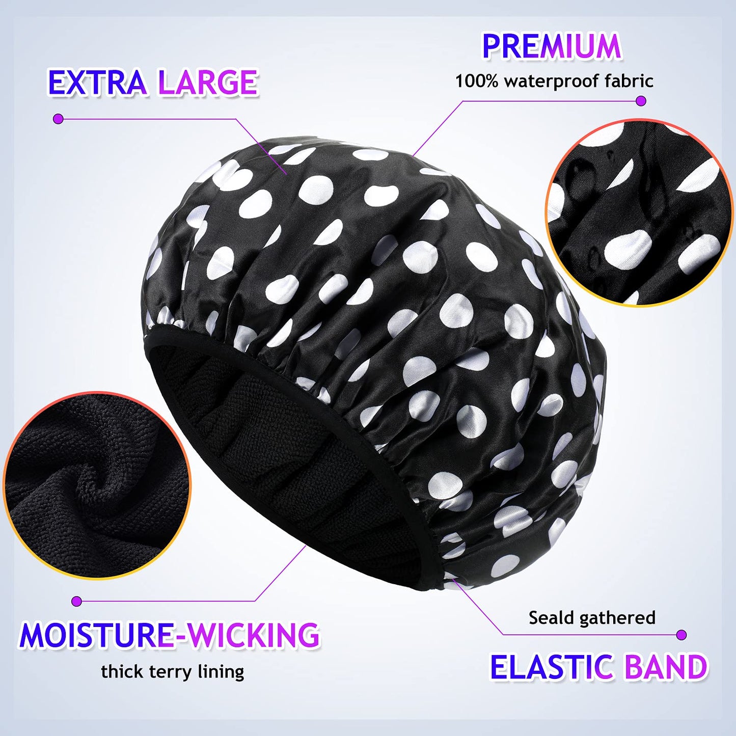 Geyoga 2 Pcs Shower Cap Terry Lined Shower Cap for Women Large Triple Layer Bath Hat with Microfiber Dry Hair Function Breathable Bath Hat Reusable Waterproof for Long Hair(Vintage Pattern)