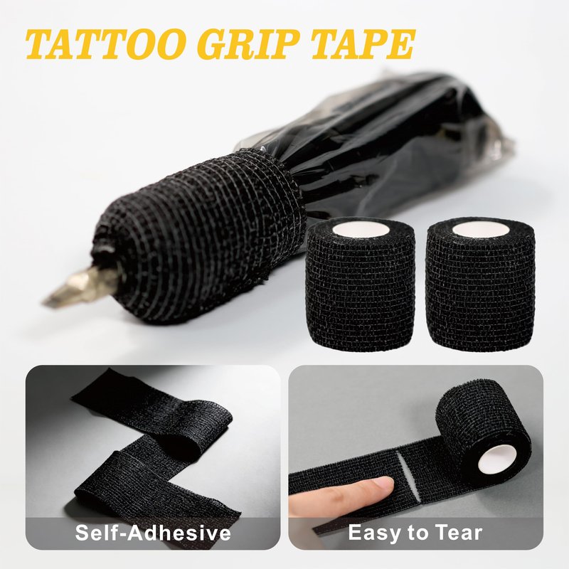 200PCS Tattoo Pen Covers with 6 Rolls Grip Tape Wrap - Large Size (2.56 inch X 7 inch) Transparent Black Bags for Tattoo Machine, Waterproof Machine Wrap Sleeves for Tattoo Supplies & Artist