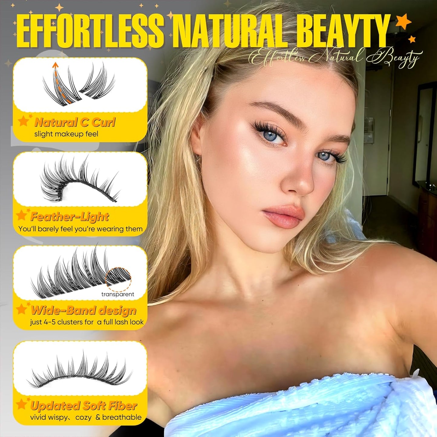 Skiennix Natural Lash Clusters - Wispy 10-13MM Anime Eyelash Extensions with Invisible Band