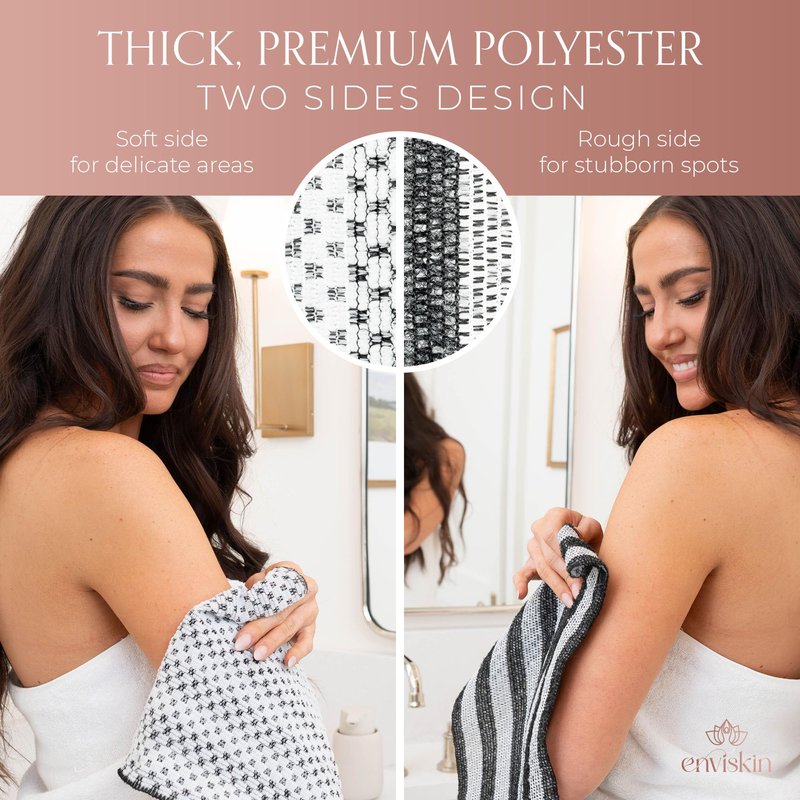 Enviskin Dermaglow Exfoliating Towel-Dual Texture Washcloth for All Skin Types-Easy to Use Japanese Exfoliating Shower Towel for Women & Men- Body Scrubber Wash Cloth