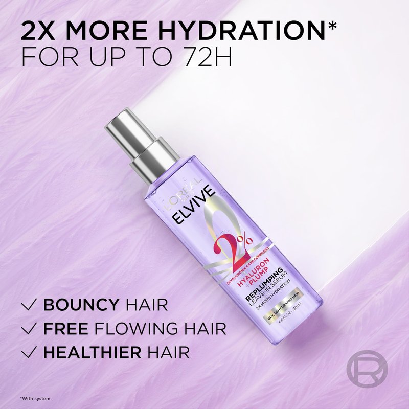 L'Oreal Paris Elvive Hyaluron Plump Moisture Plump Hair Serum for Dehydrated, Dry Hair with Hyaluronic Acid Care Complex, Paraben-Free, 4.4 Fl Oz