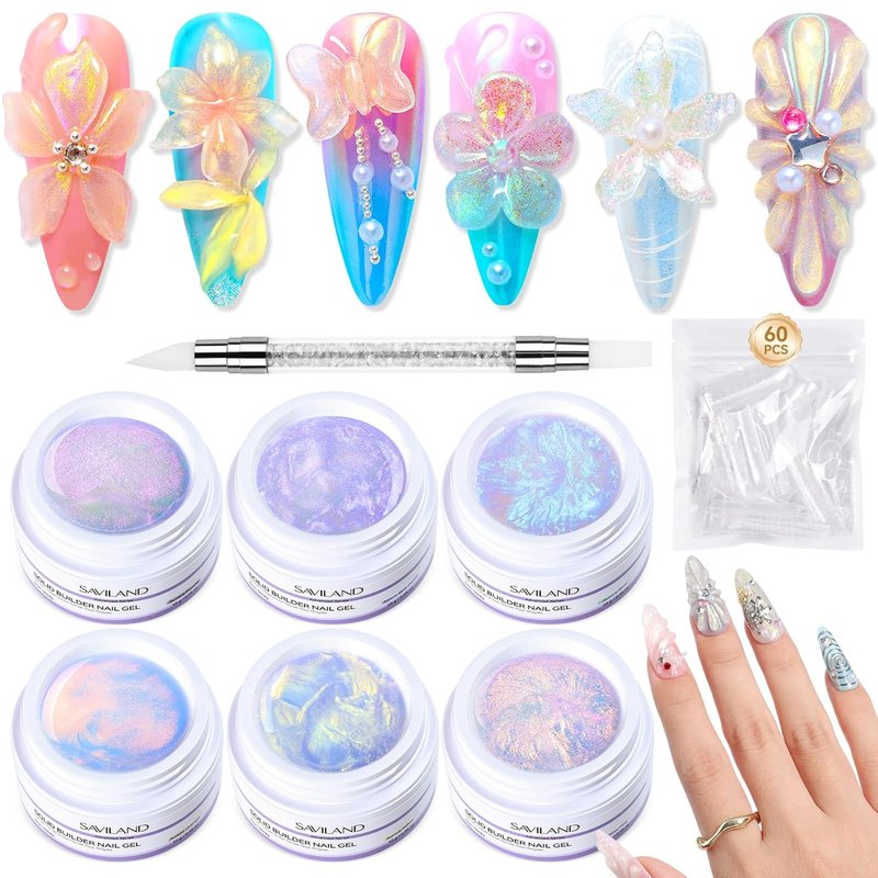 SAVILAND Advanced Solid Builder Nail Kit - 6PCS Aurora Colors | 30-Day Long-Wear Sculpting Gel for Professional Nail Art
