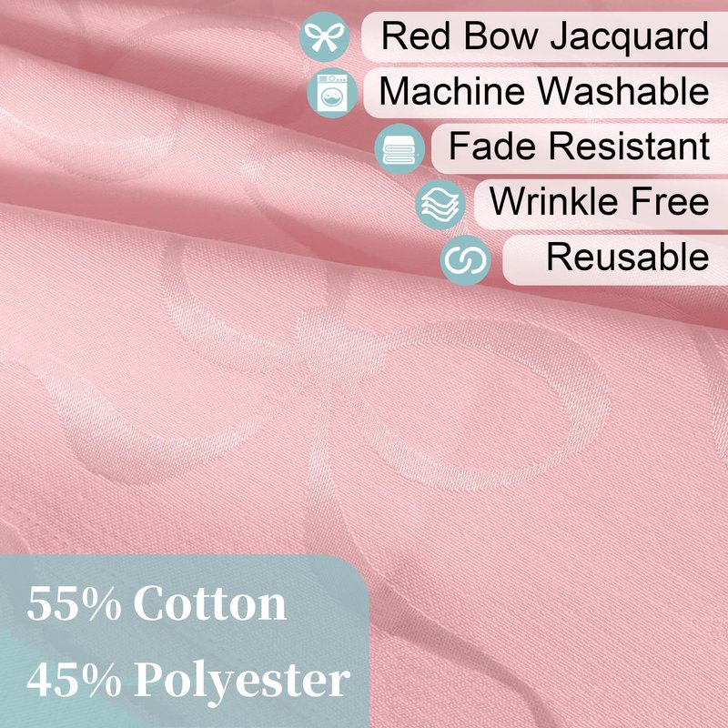 Pink Table Cloths for Dining Table, 1PC 60"x84" Rectangle Tablecloth (Seats 6-8) - Cotton Polyester, Fade Resistant & Washable, Luxury Table Cover for Romantic Dinner & Valentine's Day, Bow Jacquard