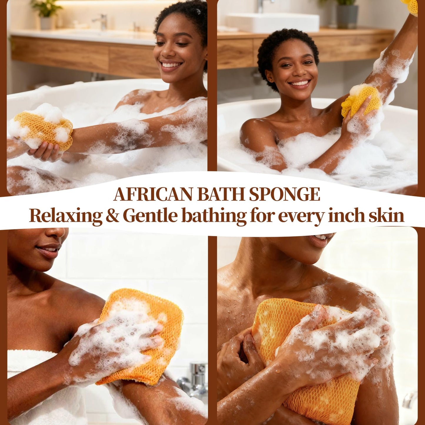 African Net Sponge 5-piece exfoliating Scrub is Suitable for All Skin Types,Bath Sponge for the face and Body, Durable and Gently Exfoliation