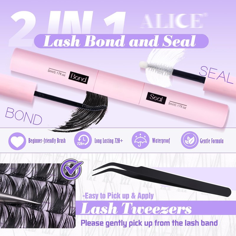 ALICE Lash Clsusters Kit Wispy Eyelash Clusters Kit Cluster 10-18mm Natural Eyelash Extension Kit 168pcs Thin Band Individual Lashes Kit with Lash Glue Bond and Seal DIY at Home