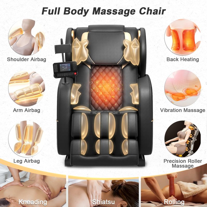 Megashock SL Track 2026 Massage Chair Full Body, Zero Gravity Massage Chair with Back Heat, 12 Fixed Rollers, Foot Massage, Airbag Massage and Bluetooth Speaker for Home and Office