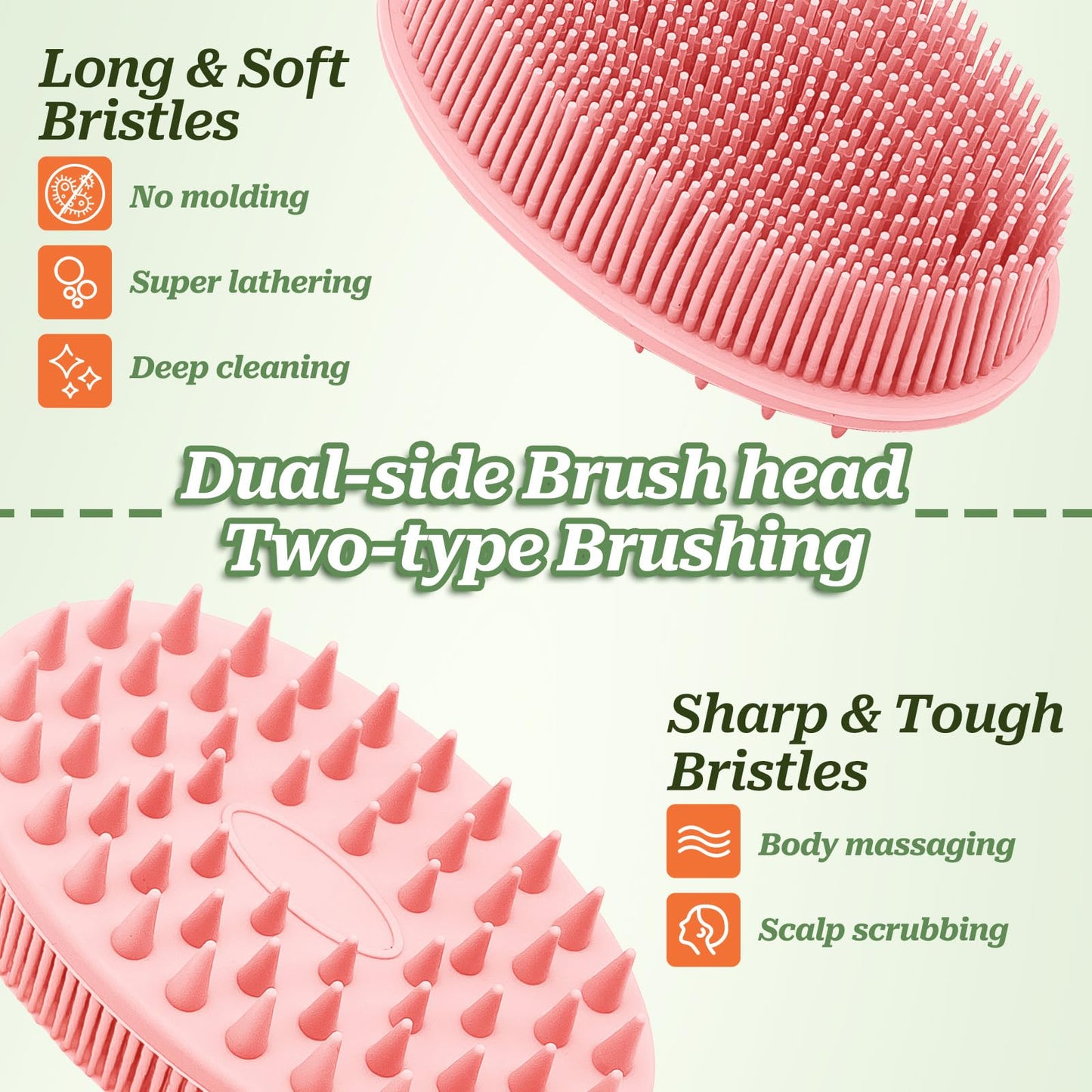 GEENOA Soft Silicone Body Scrubber 2PCS, Dual-Side Silicone Loofah for Shower, Gentle Loofa Alternative, Replaceable Brush Head to be Used Alone or with Long Handle (Bluex2)
