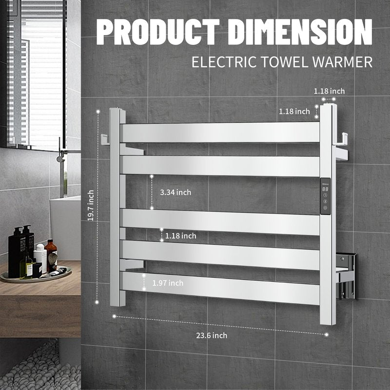 K&KALONZO Towel Warmer for Bathroom, Wall-Mounted 5-Bar Heated Towel Rack with Built-in Timer, Waterproof Electric Towel Heater, Support Plug-in and Hardwired, Polished, EL18S