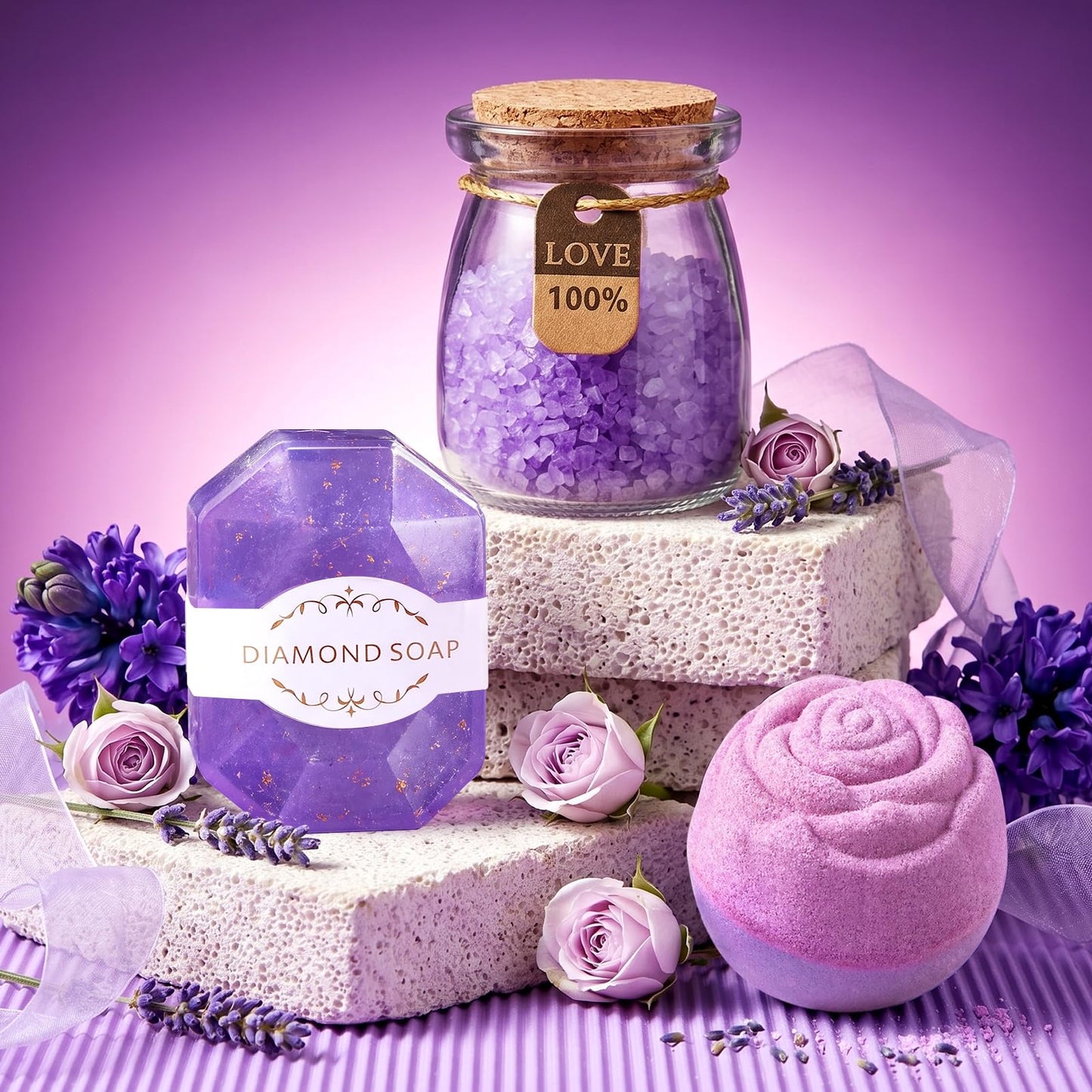 Birthday Gifts for Women, Gift Baskets Set for Mom, Wife, Her, Friend, Teacher, Nurses, Coworker, Self Care Spa Relaxation Baskets Set, Thank You Gift for Women Purple