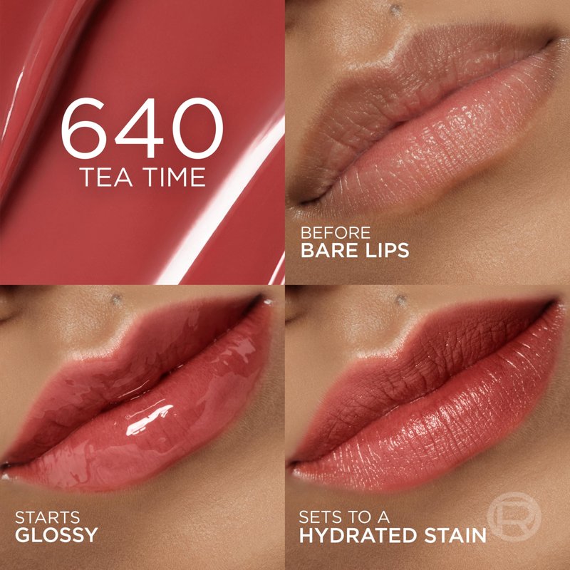 L'Oreal Paris Hyaluron Tint Lip Stain Serum, Long Lasting, Hydrating Lip Makeup Infused with Hyaluronic Acid, 640 Tea Time (Corally Brown Nude)
