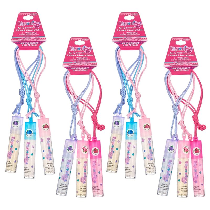 Skiennix 12pc Fruit Flavored Lip Gloss Necklace Set - Non-Toxic Wearable Gloss | Perfect Party Favors for Kids & Teens