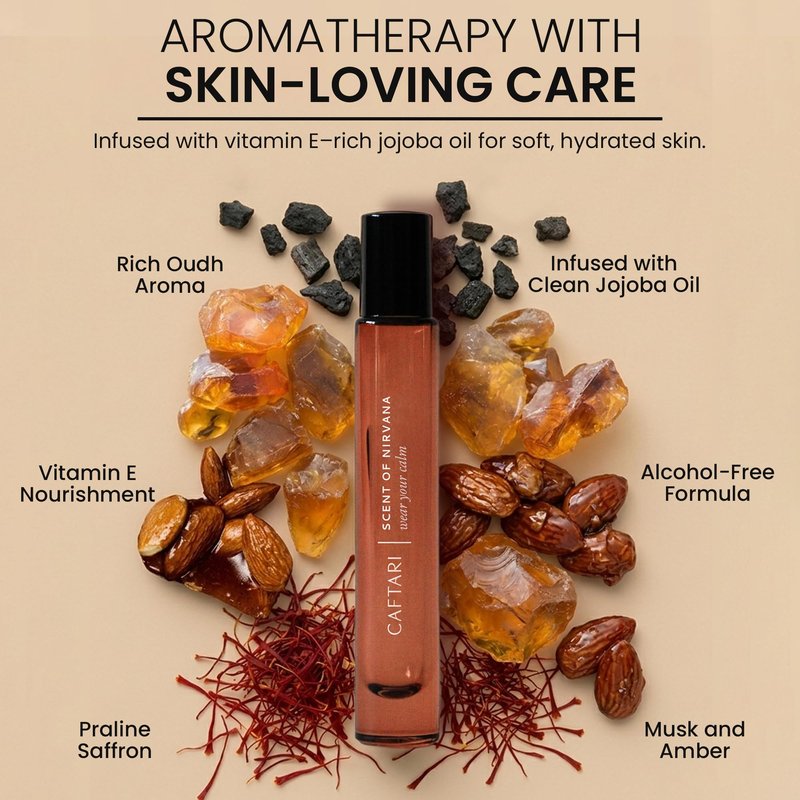 Caftari Oud Perfume Oil Rollerball — Scent of Nirvana | Oud, Musk, Amber & Saffron | Roll On Oil Perfume | Non Toxic Perfume | Alcohol-Free | 100% Jojoba Base | Unisex | Travel Ready 10 ml