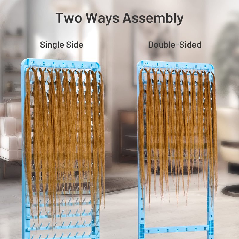 Yumkfoi Adjustable Braiding Hair Rack 160 Pegs, Double-Sided Standing Hair Stand for Braiding, Adjustable Height Braid Rack with Wheels for Stylists