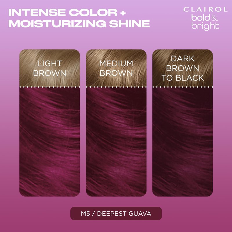 Clairol Bold & Bright Permanent Hair Dye, M5 Deepest Guava Hair Color | Intense Vibrancy + Moisturizing Shine | Includes Color Boost Glaze to Amplify Color Anytime | Pack of 1