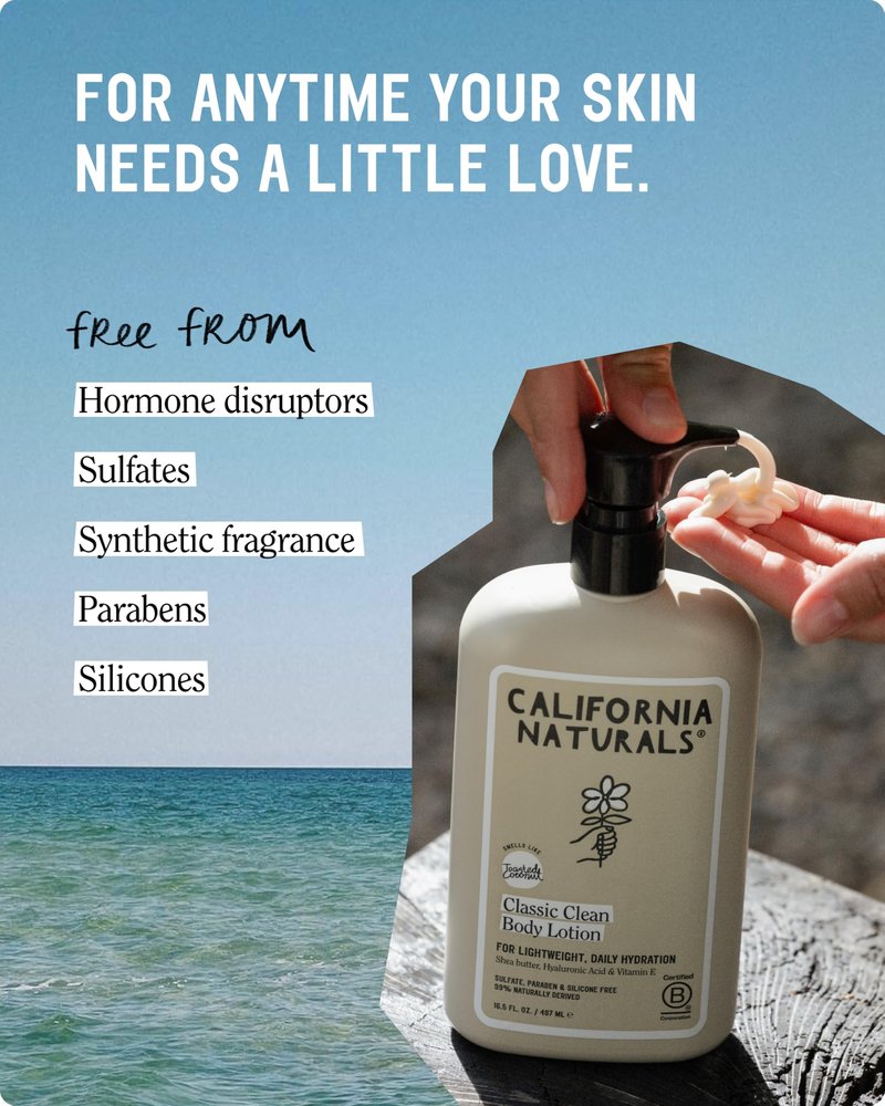 California Naturals Classic Clean Body Lotion for Dry Skin, Moisturizing, Lightweight with Shea Butter, Naturally Scented, Vegan, Sulfate, Paraben & Phthalate Free, Toasted Coconut, 16.5 oz