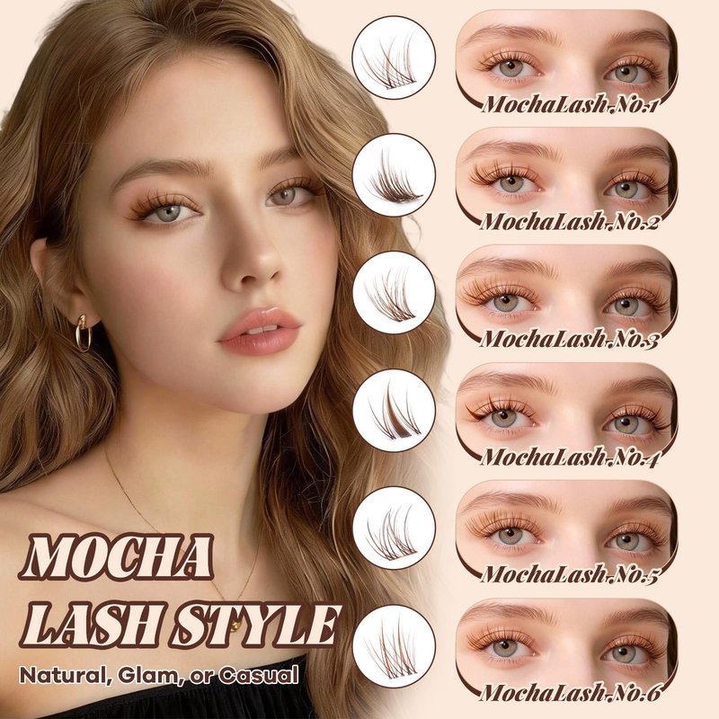 B&Q Brown Lash Clusters Blonde Brown Eyelash Cluster for Light Hair, MochaLash Cluster Eyelash Extensions Soft Browns False Eyelashes Comfortable Eyelash Clusters Perfect for Occasions（MochaLash 03）