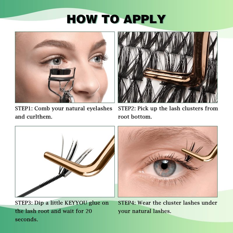 KEYYOU Lash Clusters 300pcs Individual False Eyelashes 50D-0.07D Curl 11mm DIY Eyelash Extension Soft&Natural Cluster Lashes (Black, Flexible and Lightweight)